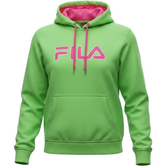 Fila Tops - Fila Hoodie Womens XS Green Excellent Pullover Logo Athletic Pocket Pink Accent